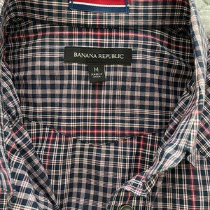 Banana Republic Plaid Pearl Snap Men's Button Down Shirt, Size Medium